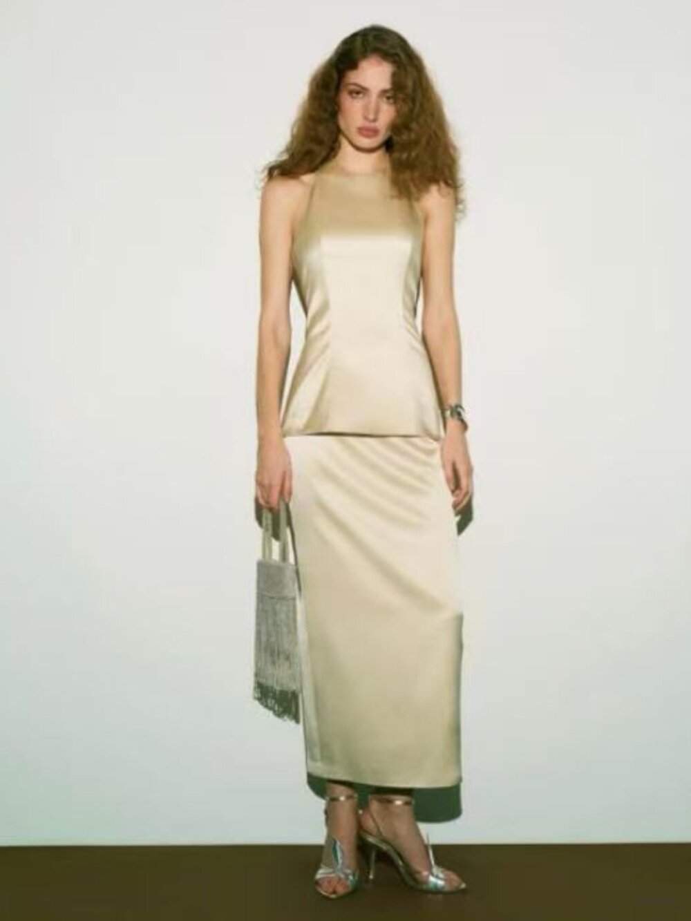 Reformation Celine Silk Two Piece Set Almond